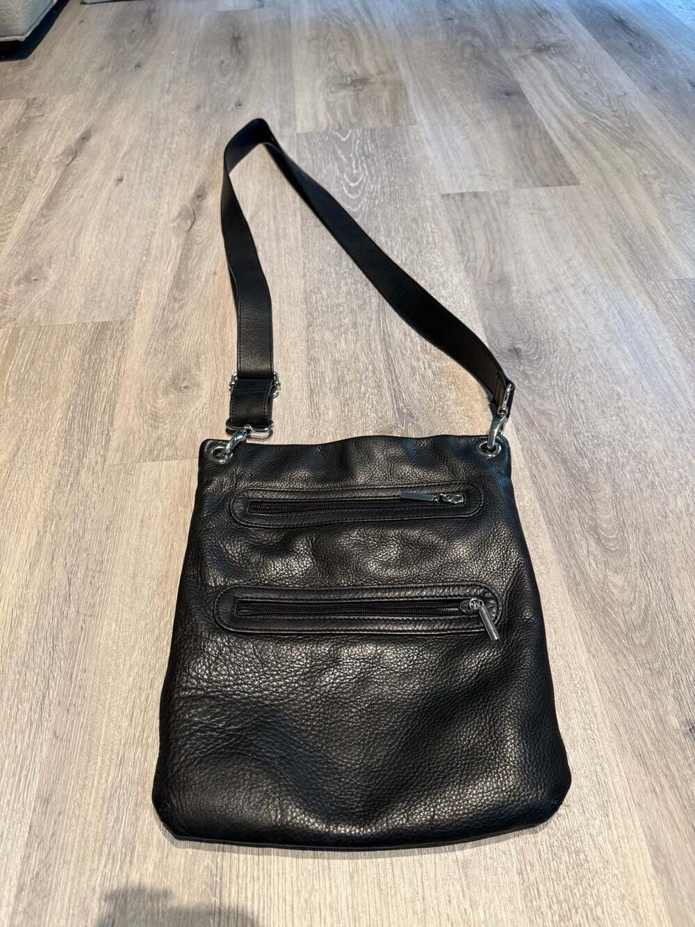 Margot Black Genuine Leather Crossbody Bag with Triple Zipper